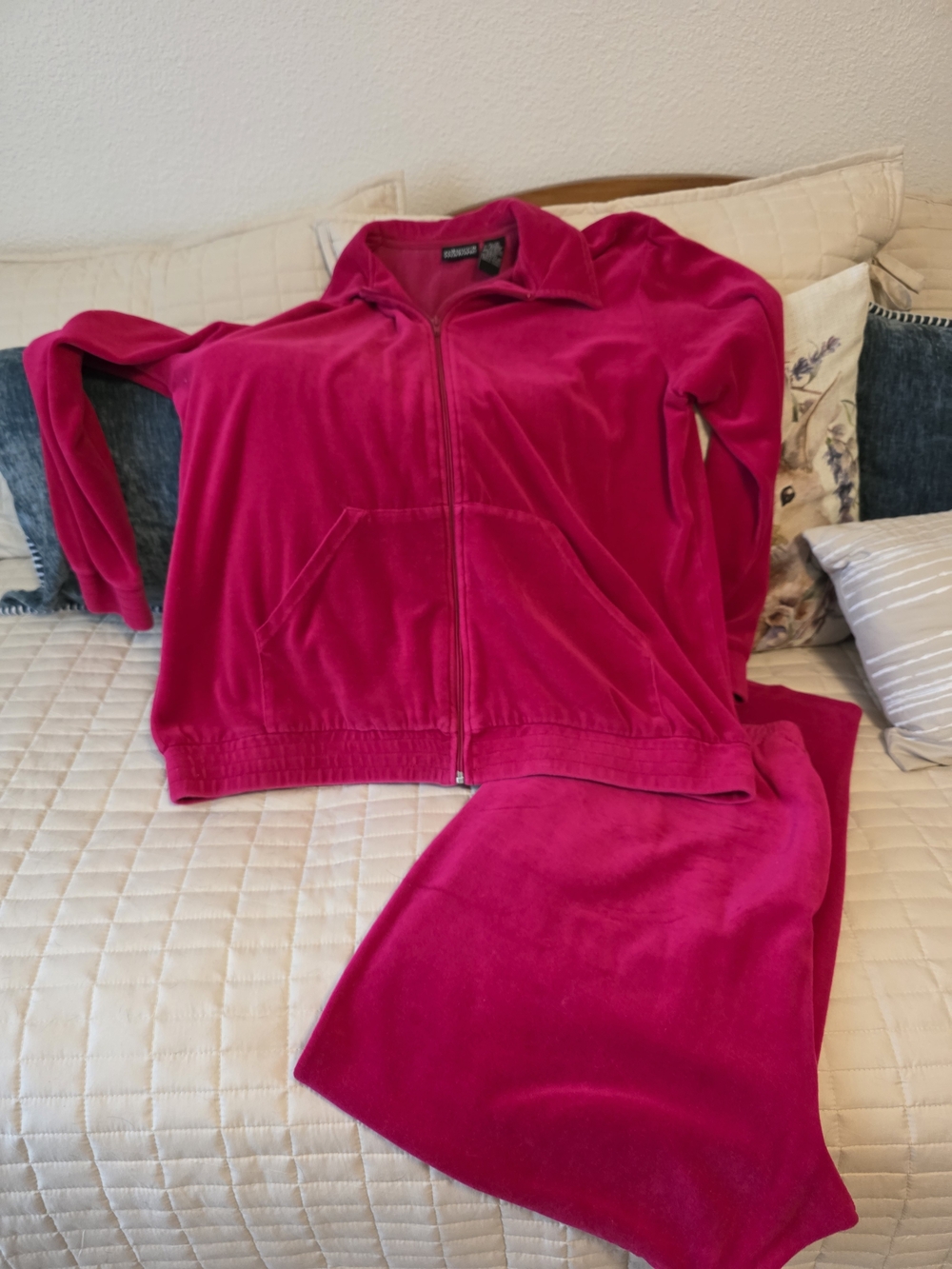 Rebecca Malone Velour Zip-Front Jacket and Skirt in Hot Pink